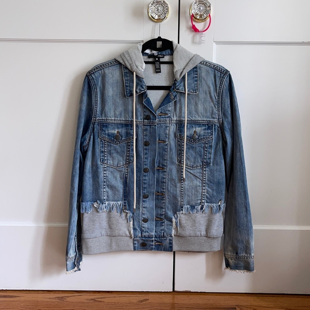 Aqua hooded denim jacket